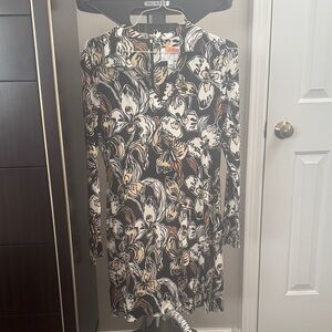 Lilly Pulitzer Black Floral Long-Sleeve Shift Dress with Cream & Tan Flowers